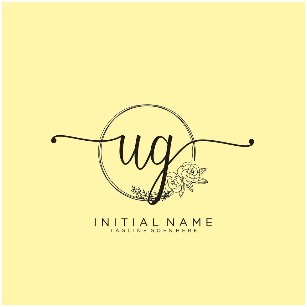 Initial UG feminine logo collections template. handwriting logo of initial signature, wedding, fashion, jewerly, boutique, floral and botanical with creative template for any company or business. vector