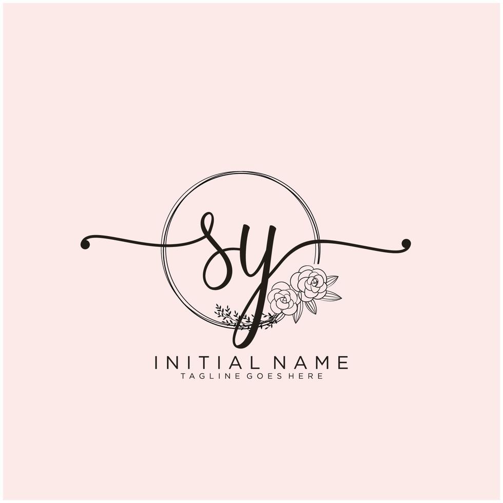 Initial SY feminine logo collections template. handwriting logo of initial signature, wedding, fashion, jewerly, boutique, floral and botanical with creative template for any company or business. vector