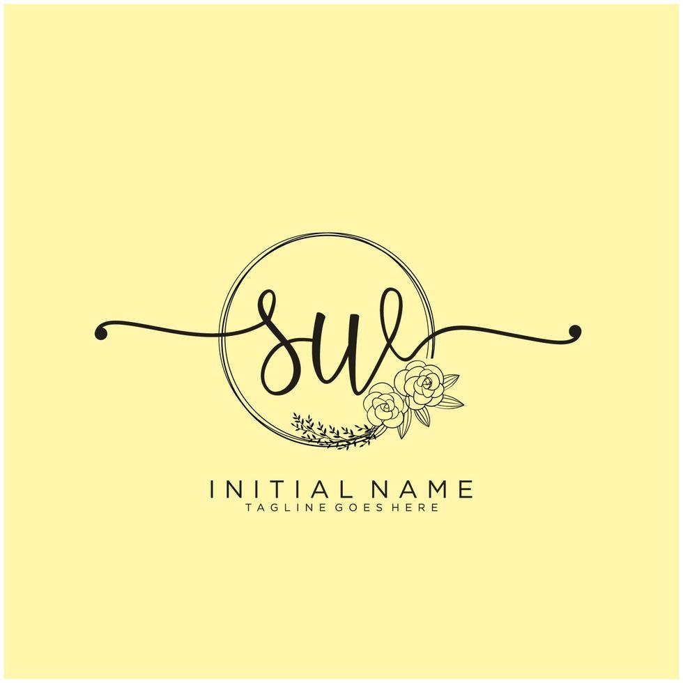 Initial SW feminine logo collections template. handwriting logo of initial signature, wedding, fashion, jewerly, boutique, floral and botanical with creative template for any company or business. vector