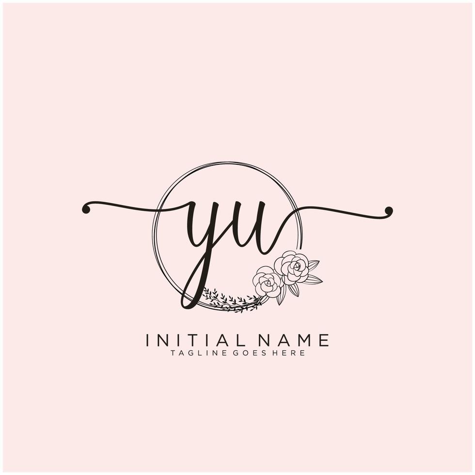 Initial YU feminine logo collections template. handwriting logo of initial signature, wedding, fashion, jewerly, boutique, floral and botanical with creative template for any company or business. vector