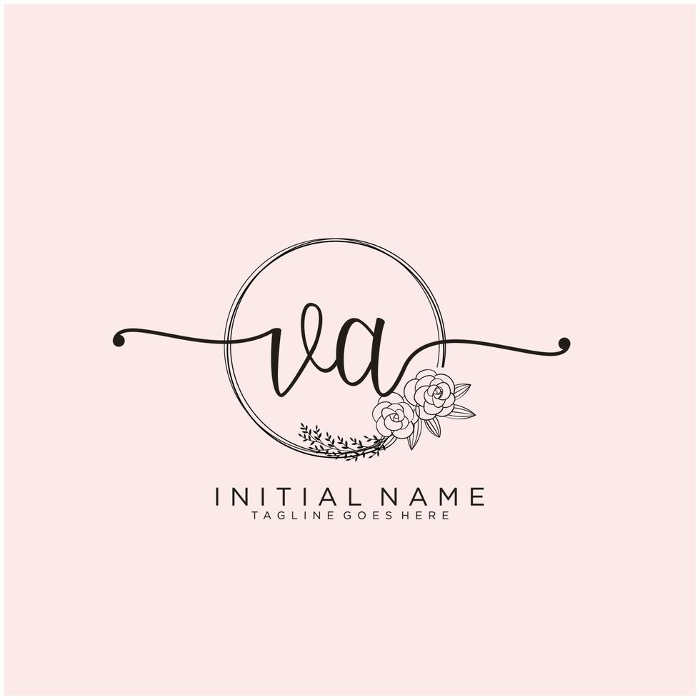 Initial VA feminine logo collections template. handwriting logo of initial signature, wedding, fashion, jewerly, boutique, floral and botanical with creative template for any company or business. vector