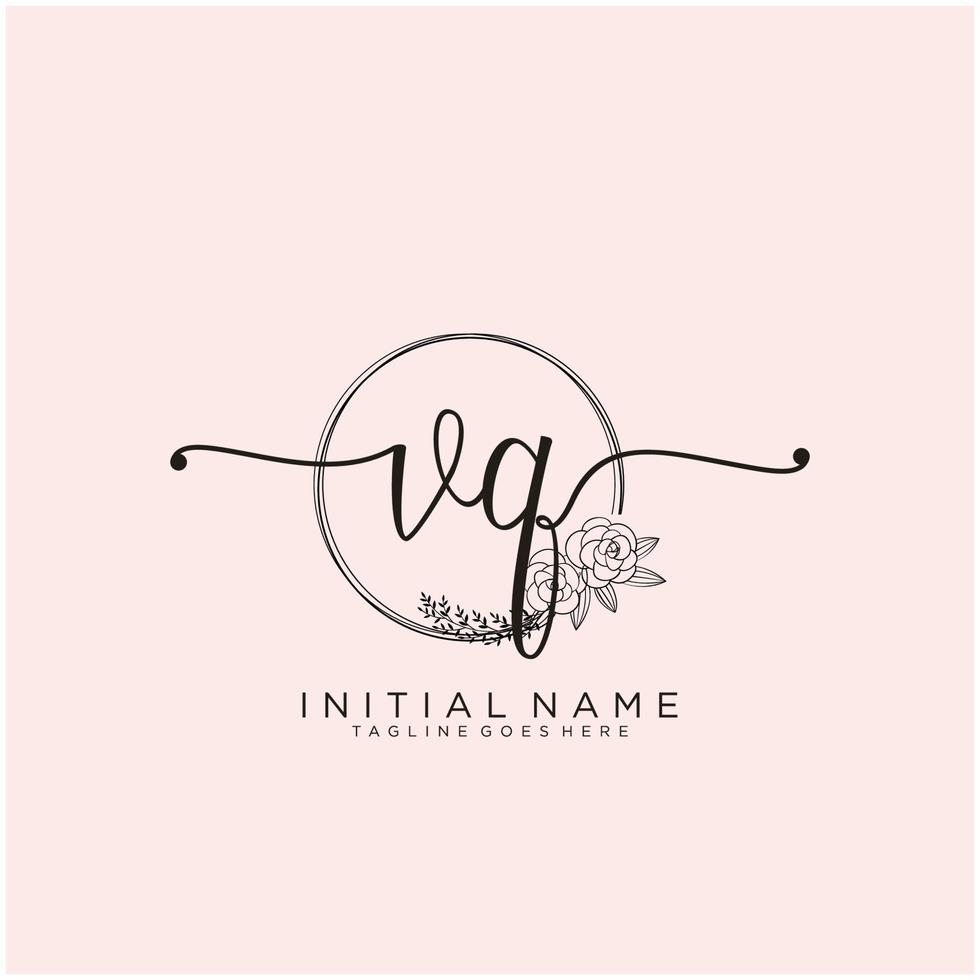 Initial VQ feminine logo collections template. handwriting logo of initial signature, wedding, fashion, jewerly, boutique, floral and botanical with creative template for any company or business. vector