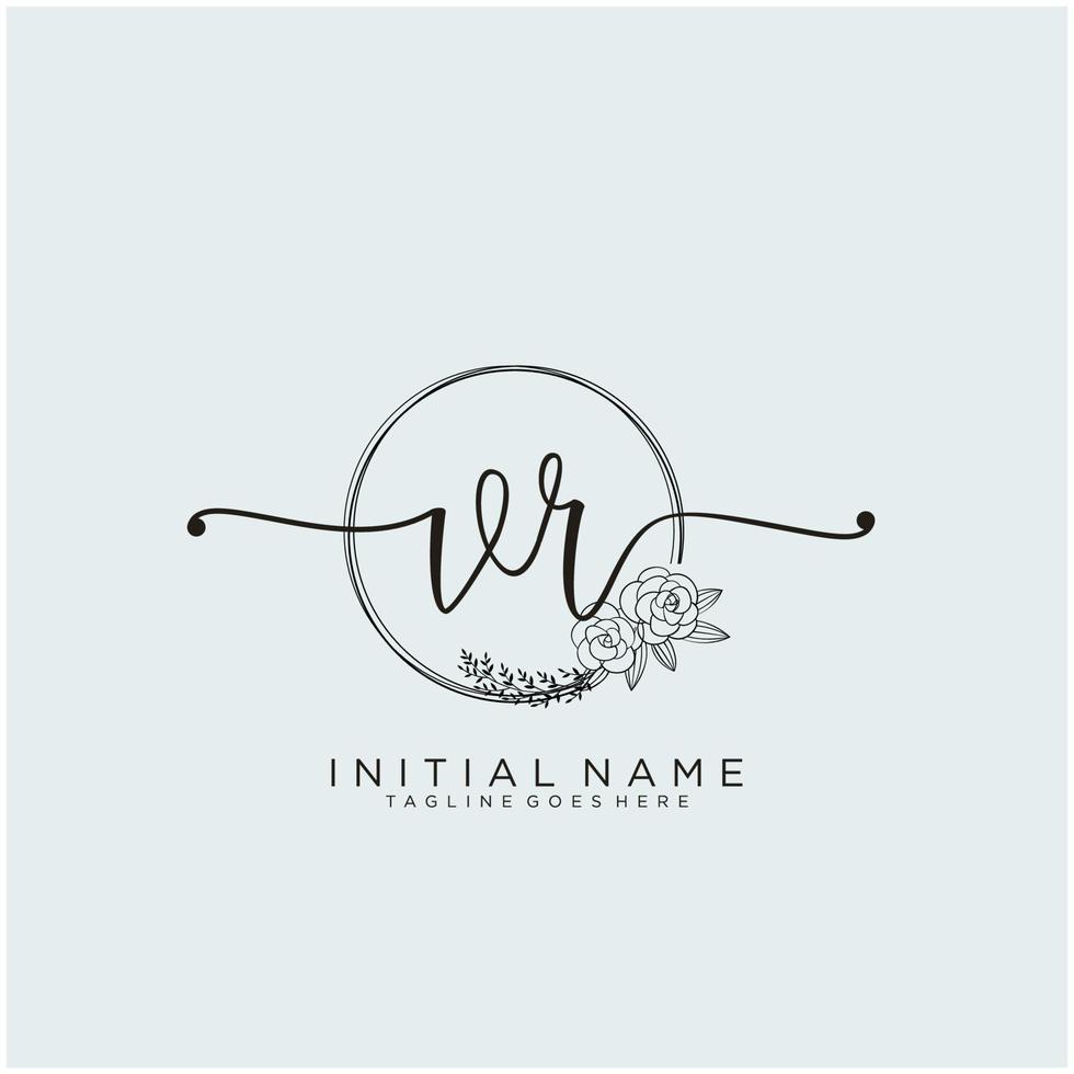 Initial VR feminine logo collections template. handwriting logo of initial signature, wedding, fashion, jewerly, boutique, floral and botanical with creative template for any company or business. vector