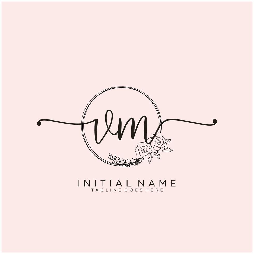 Initial VM feminine logo collections template. handwriting logo of initial signature, wedding, fashion, jewerly, boutique, floral and botanical with creative template for any company or business. vector