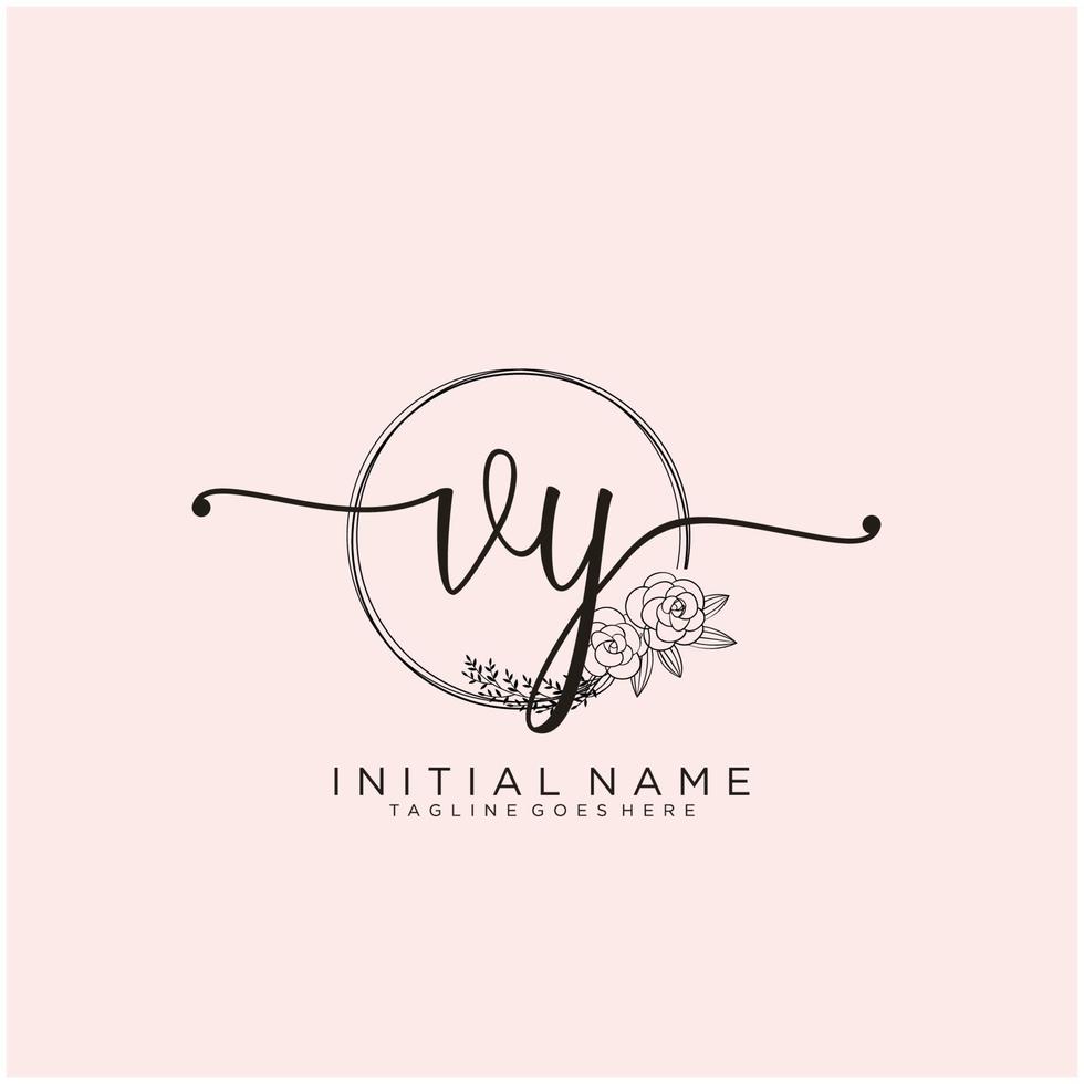 Initial VY feminine logo collections template. handwriting logo of initial signature, wedding, fashion, jewerly, boutique, floral and botanical with creative template for any company or business. vector