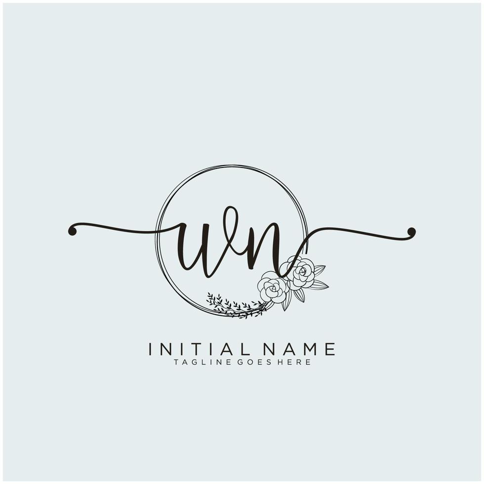 Initial WN feminine logo collections template. handwriting logo of initial signature, wedding, fashion, jewerly, boutique, floral and botanical with creative template for any company or business. vector