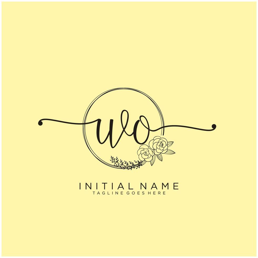 Initial WO feminine logo collections template. handwriting logo of initial signature, wedding, fashion, jewerly, boutique, floral and botanical with creative template for any company or business. vector