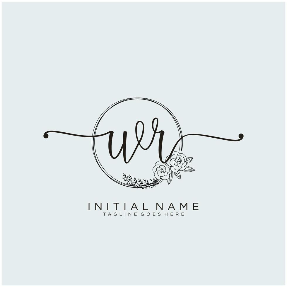 Initial WR feminine logo collections template. handwriting logo of initial signature, wedding, fashion, jewerly, boutique, floral and botanical with creative template for any company or business. vector