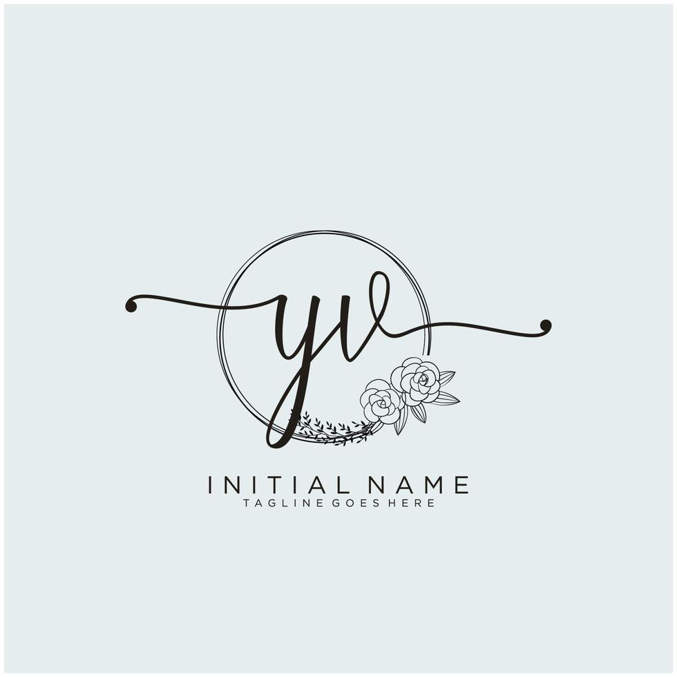 Initial YV feminine logo collections template. handwriting logo of initial signature, wedding, fashion, jewerly, boutique, floral and botanical with creative template for any company or business. vector