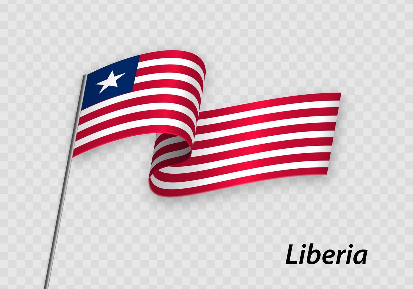 Waving flag of Liberia on flagpole. Template for independence day vector