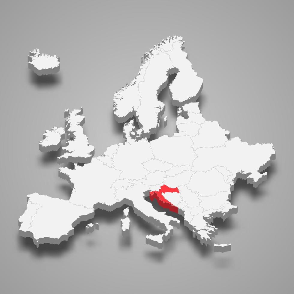 Croacia país ubicación dentro Europa 3d mapa vector