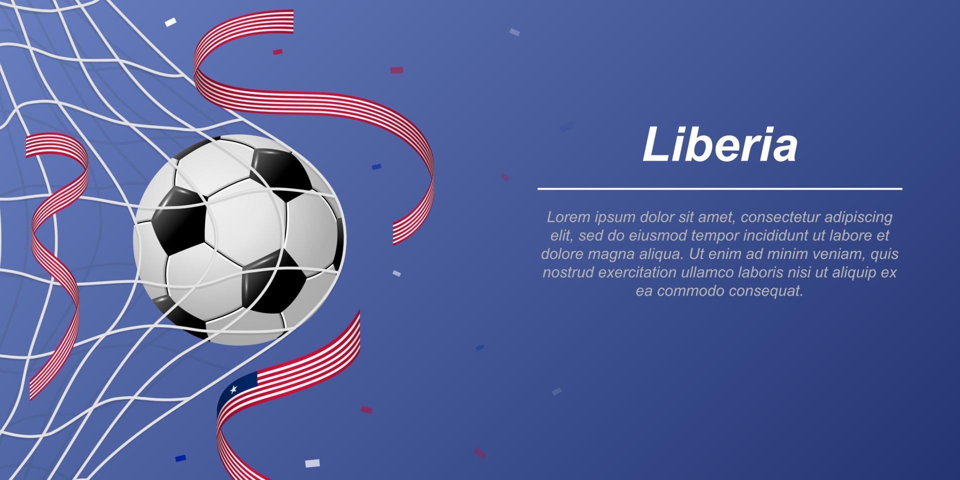 Soccer background with flying ribbons in colors of the flag of Liberia vector