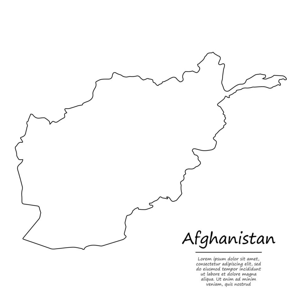 Simple outline map of Afghanistan, silhouette in sketch line sty vector