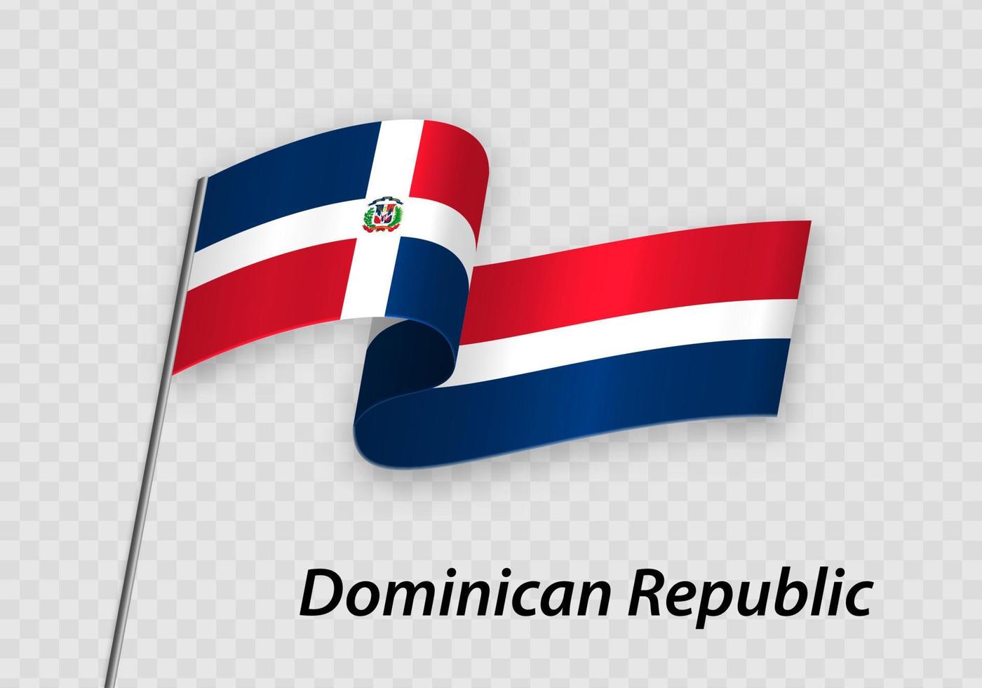 Waving flag of Dominican Republic on flagpole. Template for independence day vector