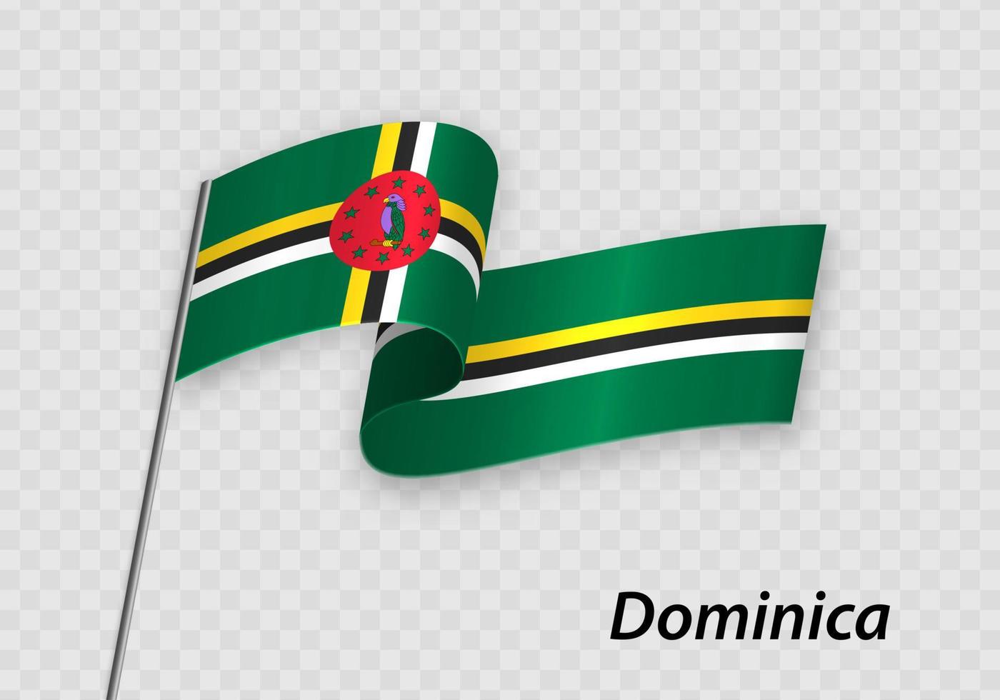 Waving flag of Dominica on flagpole. Template for independence day vector