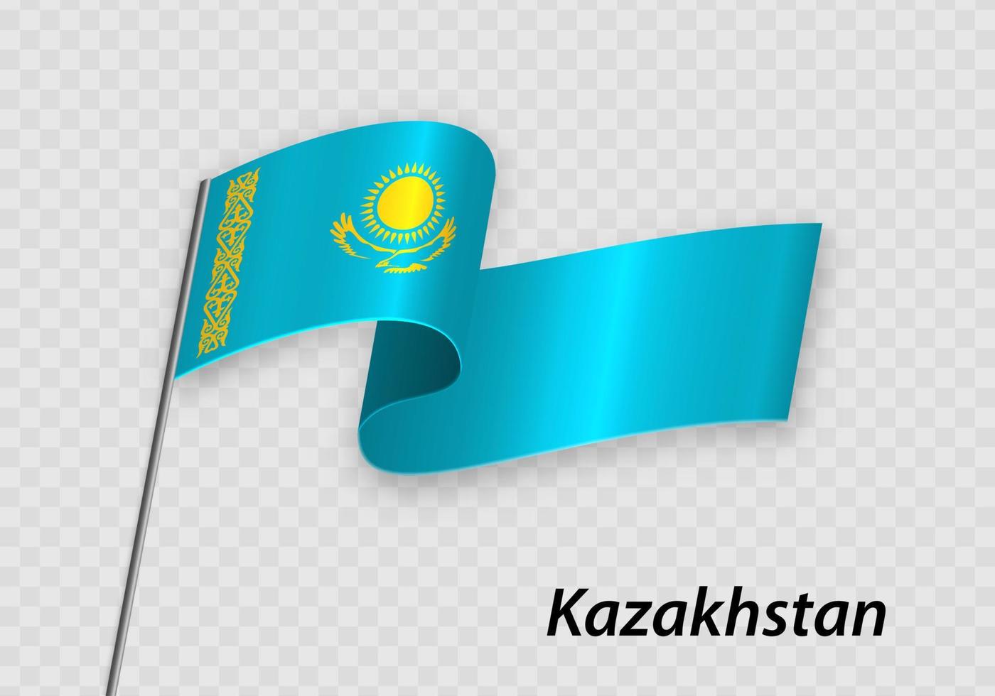 Waving flag of Kazakhstan on flagpole. Template for independence day vector