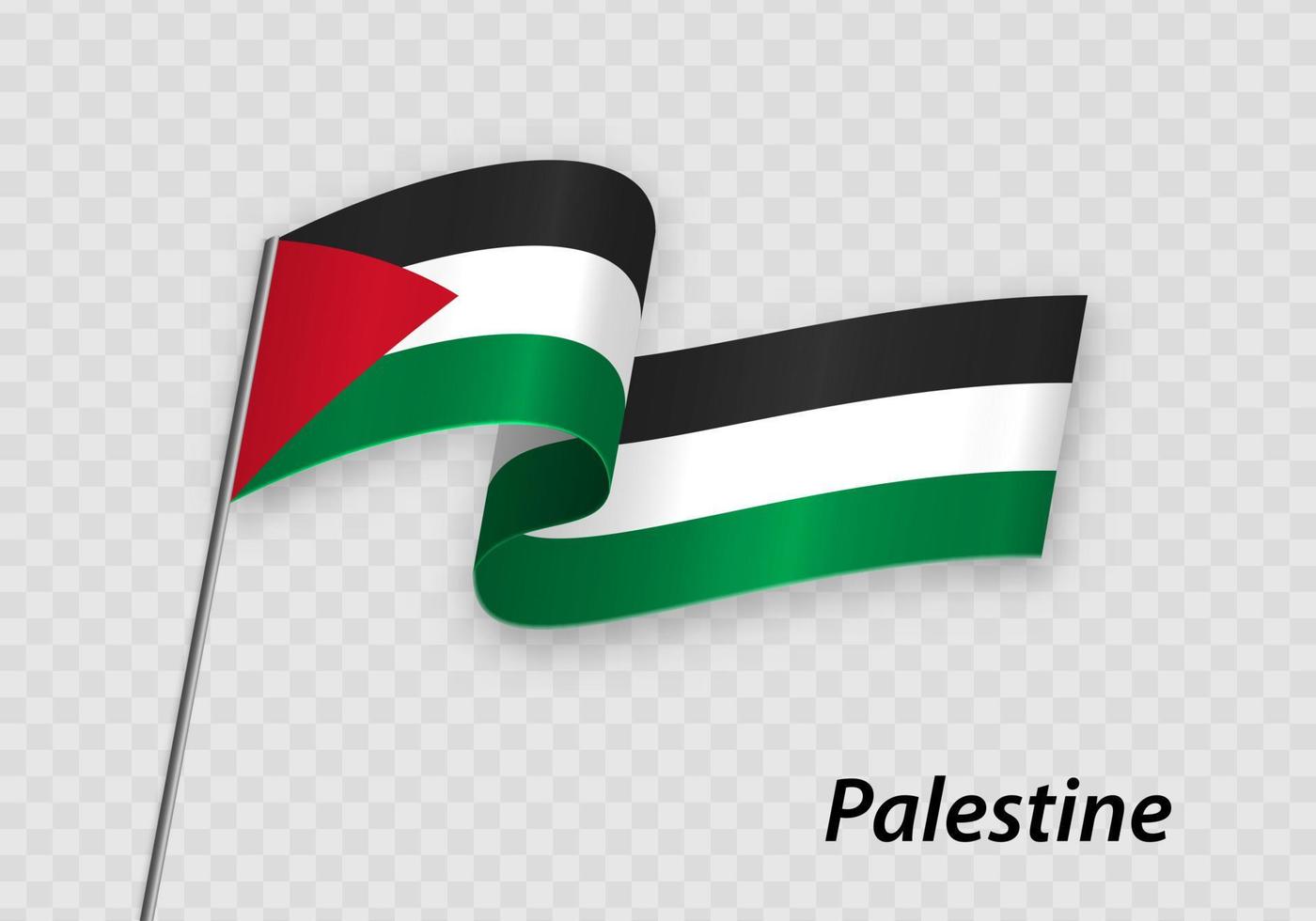 Waving flag of Palestine on flagpole. Template for independence day vector