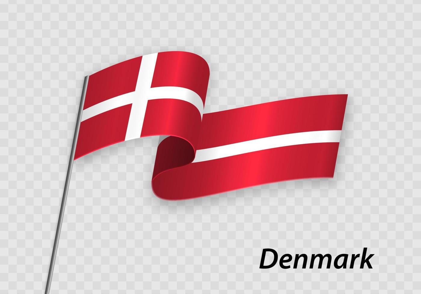 Waving flag of Denmark on flagpole. Template for independence day vector