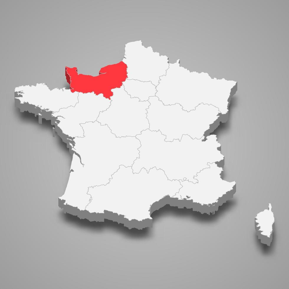 Normandy region location within France 3d isometric map vector