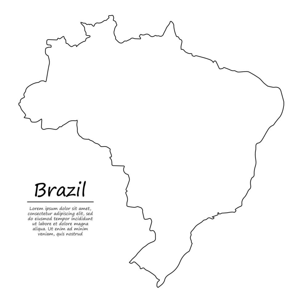 Simple outline map of Brazil, in sketch line style vector