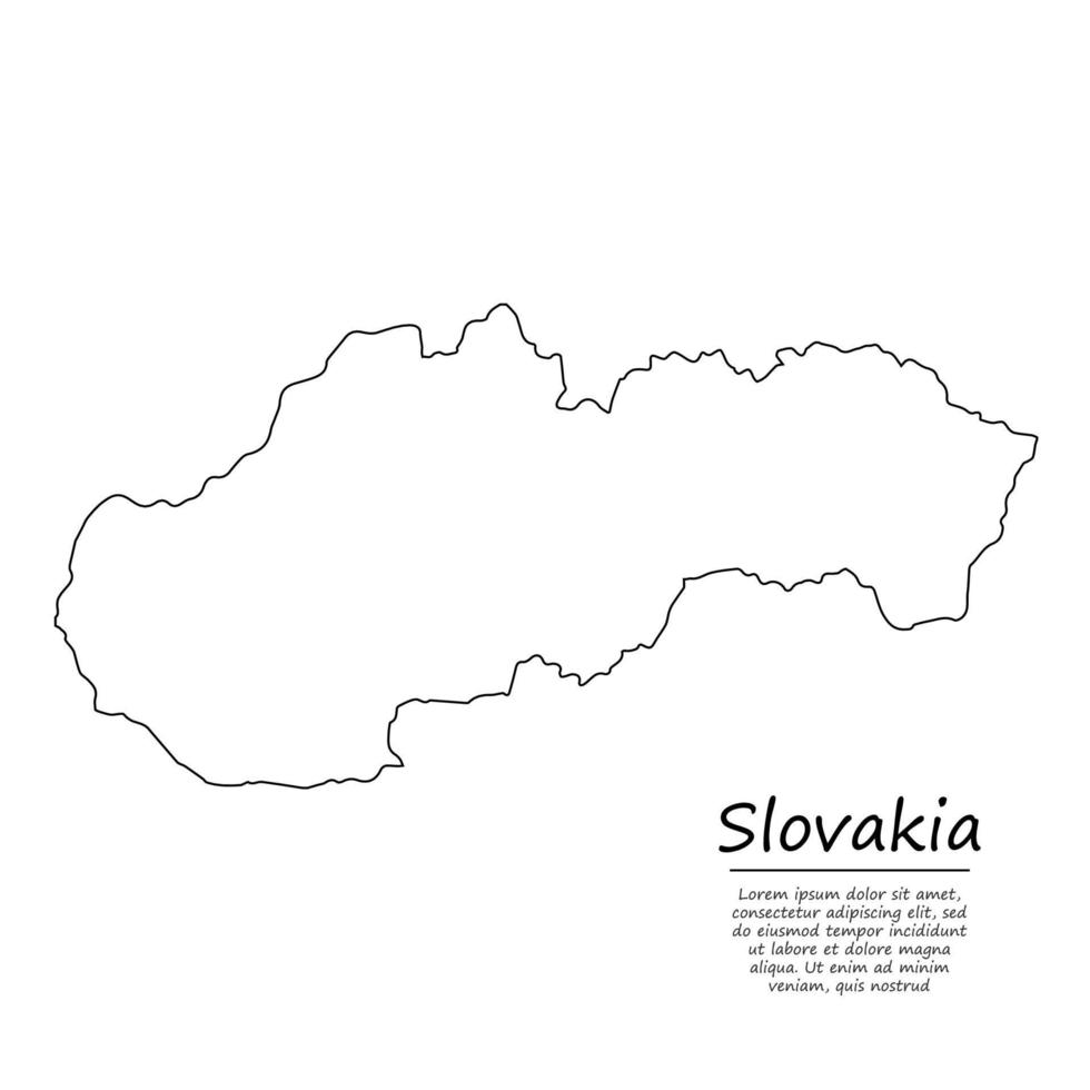 Simple outline map of Slovakia, silhouette in sketch line style vector