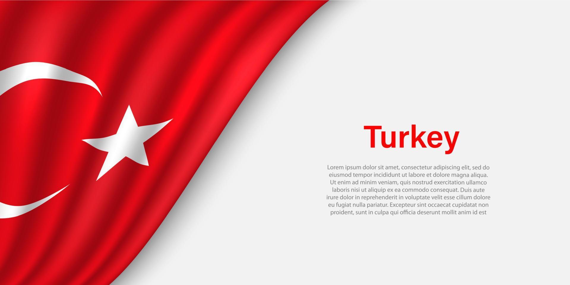 ola bandera de Turquía en blanco antecedentes. vector