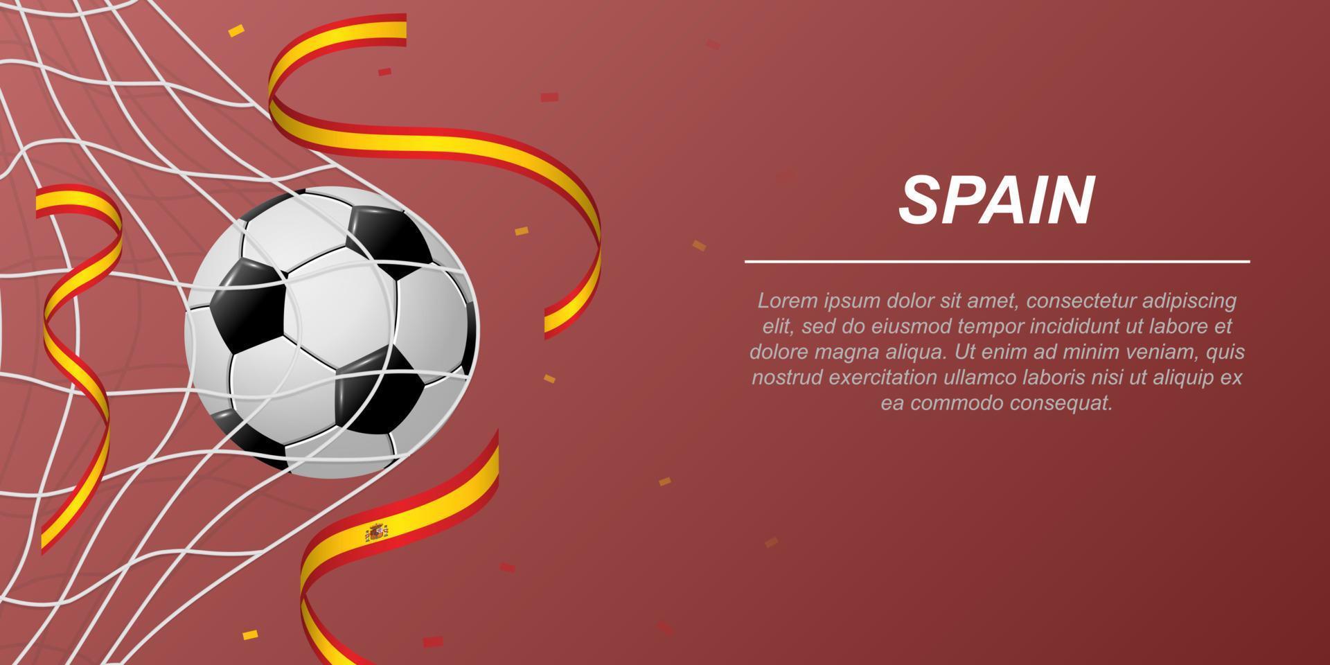 Soccer background with flying ribbons in colors of the flag of Spain vector