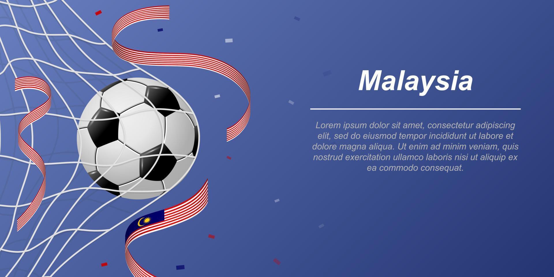 Soccer background with flying ribbons in colors of the flag of Malaysia vector