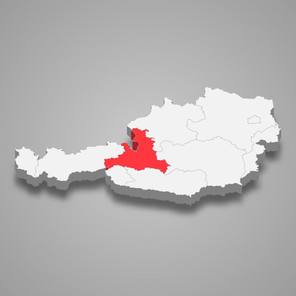 Salzburg region location within Austria 3d map vector