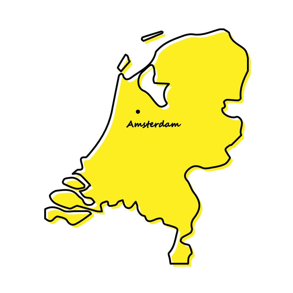 Simple outline map of Netherlands with capital location vector