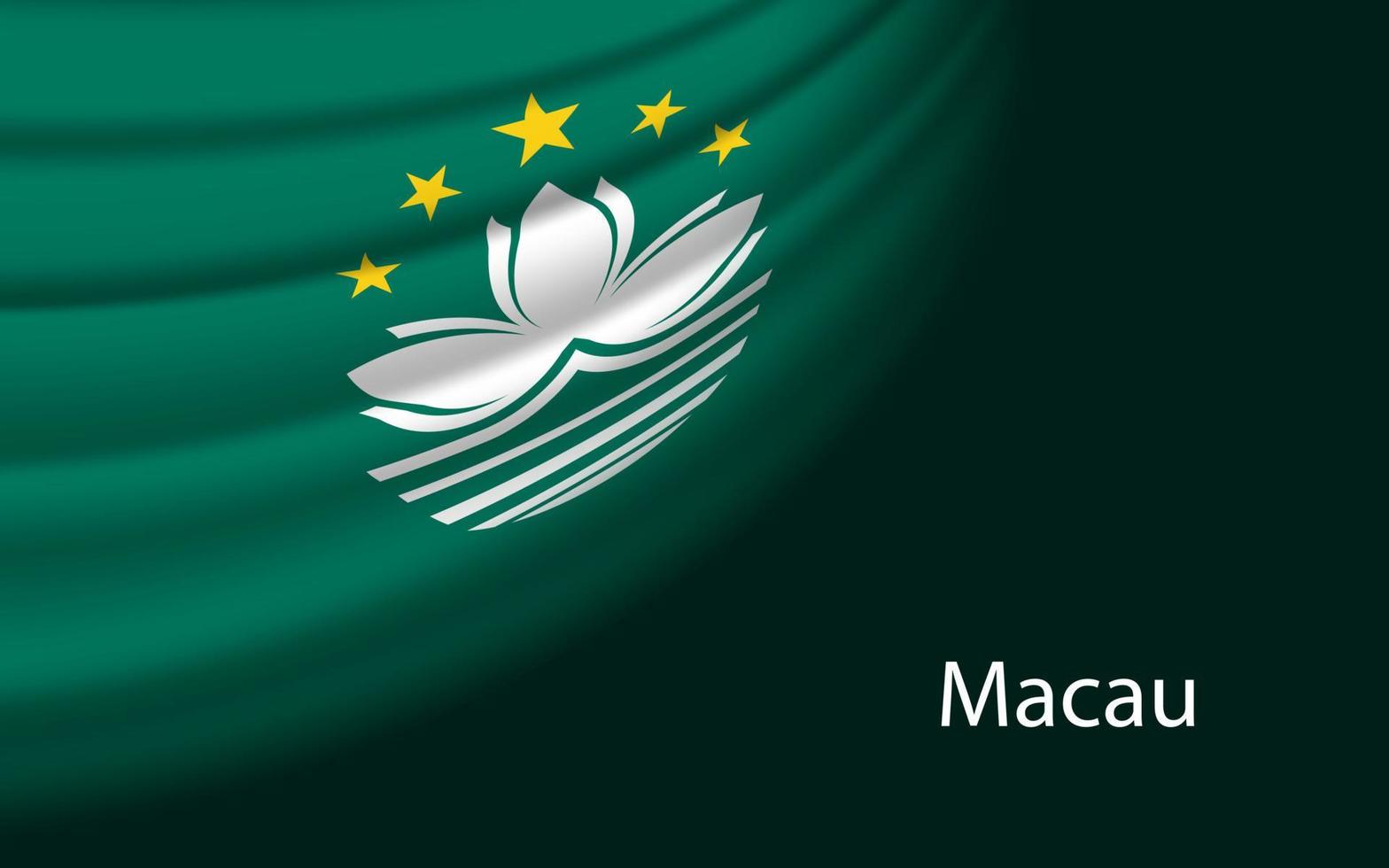 Wave flag of Macau on dark background. Banner or ribbon vector t