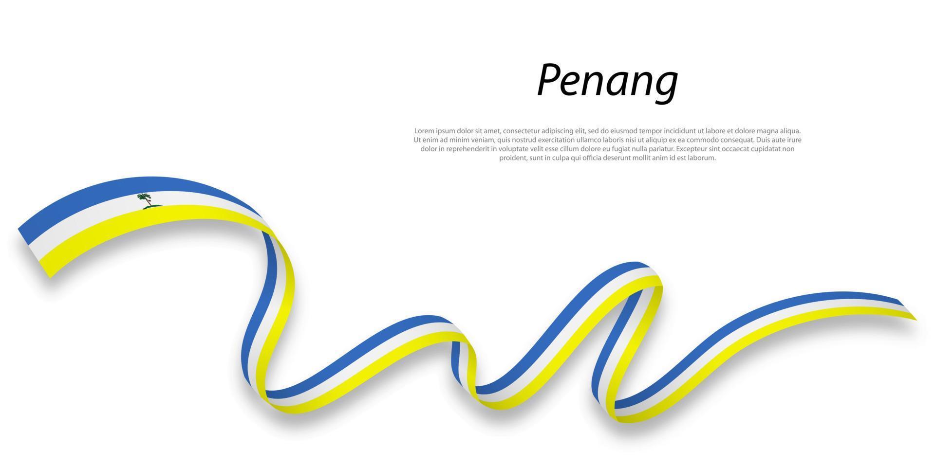 Waving ribbon or stripe with flag of Penang vector