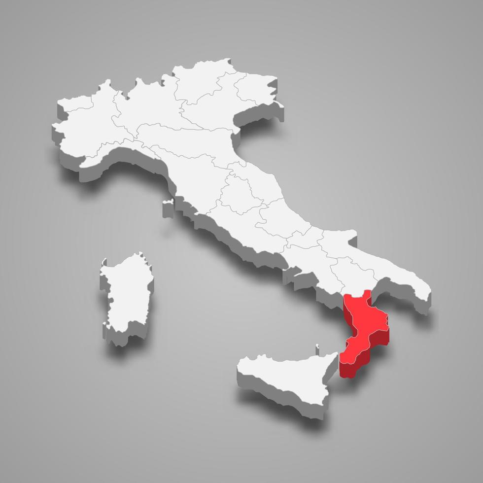 Calabria region location within Italy 3d map vector