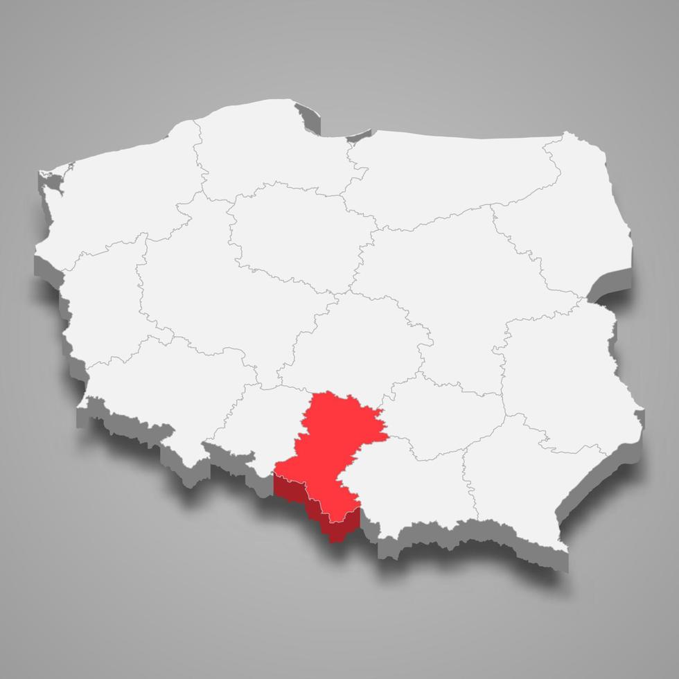 Silesia region location within Poland 3d map vector