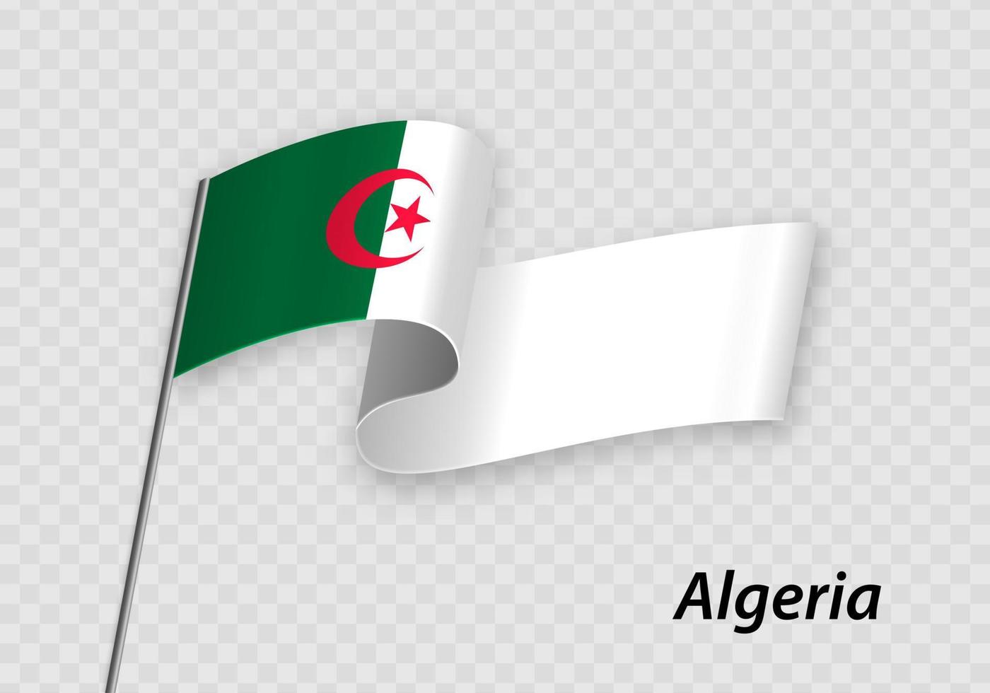 Waving flag of Algeria on flagpole. Template for independence day vector