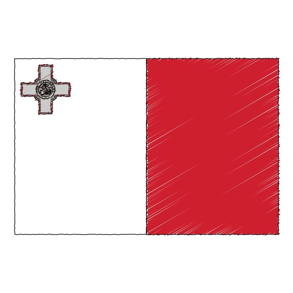 Hand drawn sketch flag of Malta. doodle style icon vector