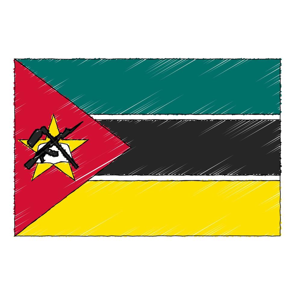Hand drawn sketch flag of Mozambique. doodle style icon vector