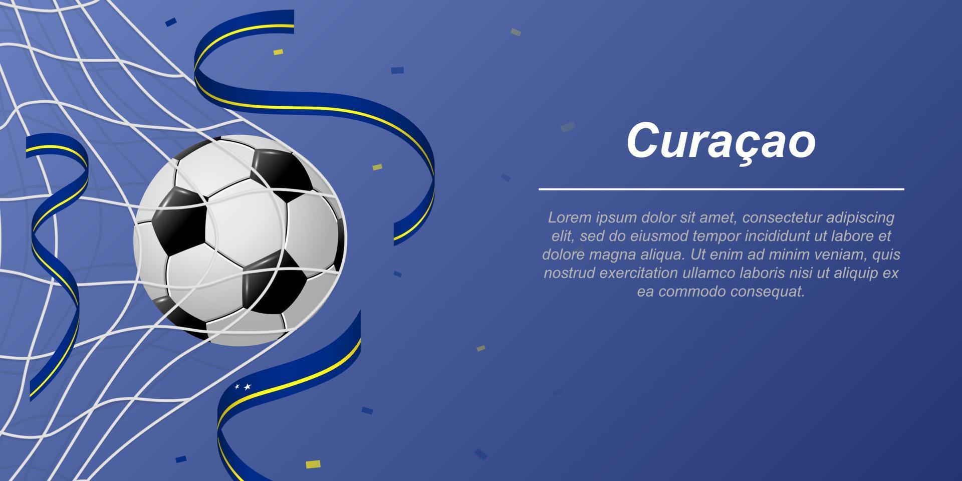 Soccer background with flying ribbons in colors of the flag of Curacao vector