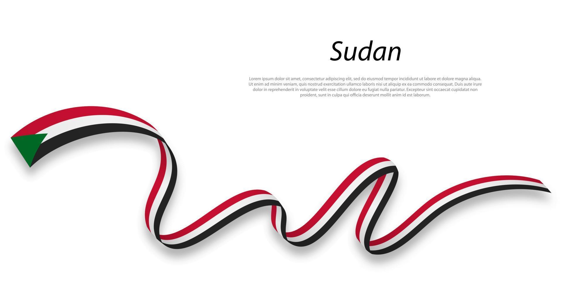 Waving ribbon or banner with flag of Sudan. vector