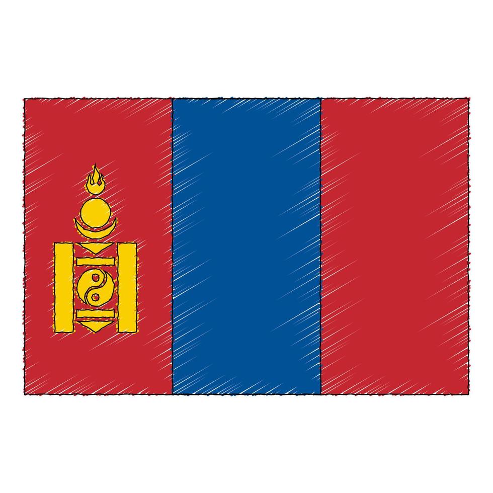 Hand drawn sketch flag of Mongolia. Doodle style icon vector