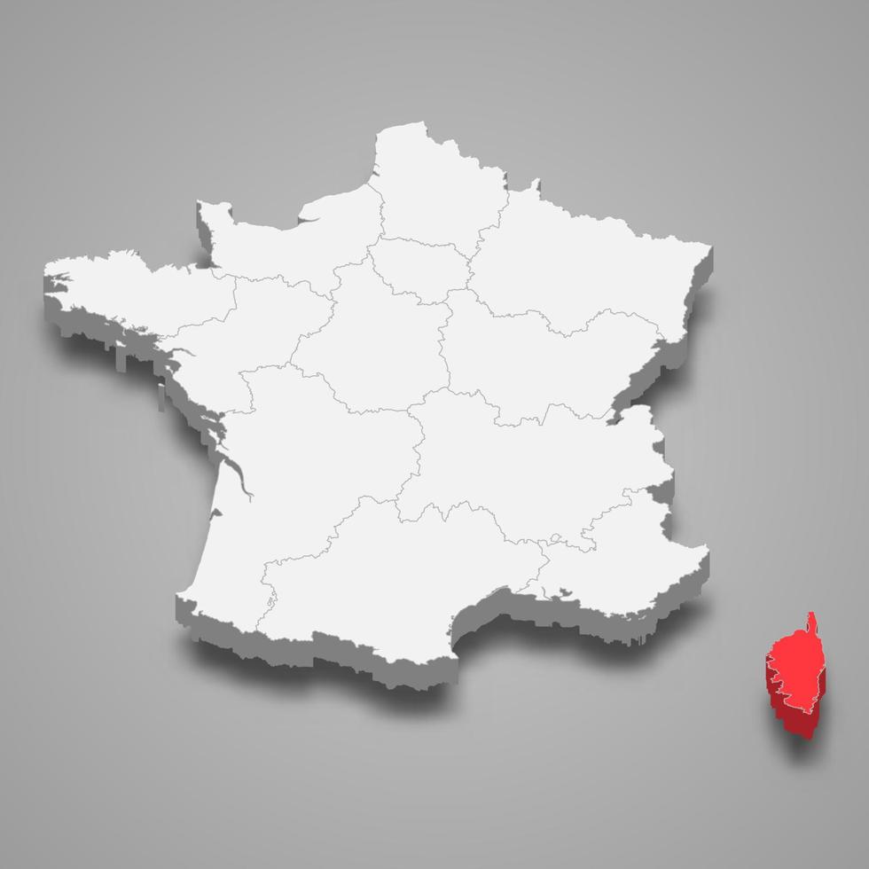 Corsica region location within France 3d isometric map vector