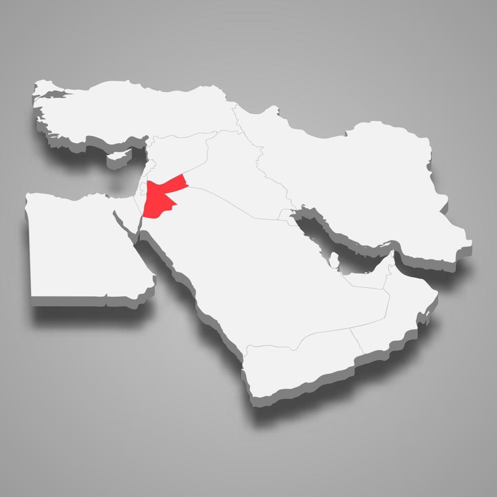 Jordan country location within Middle East 3d map vector