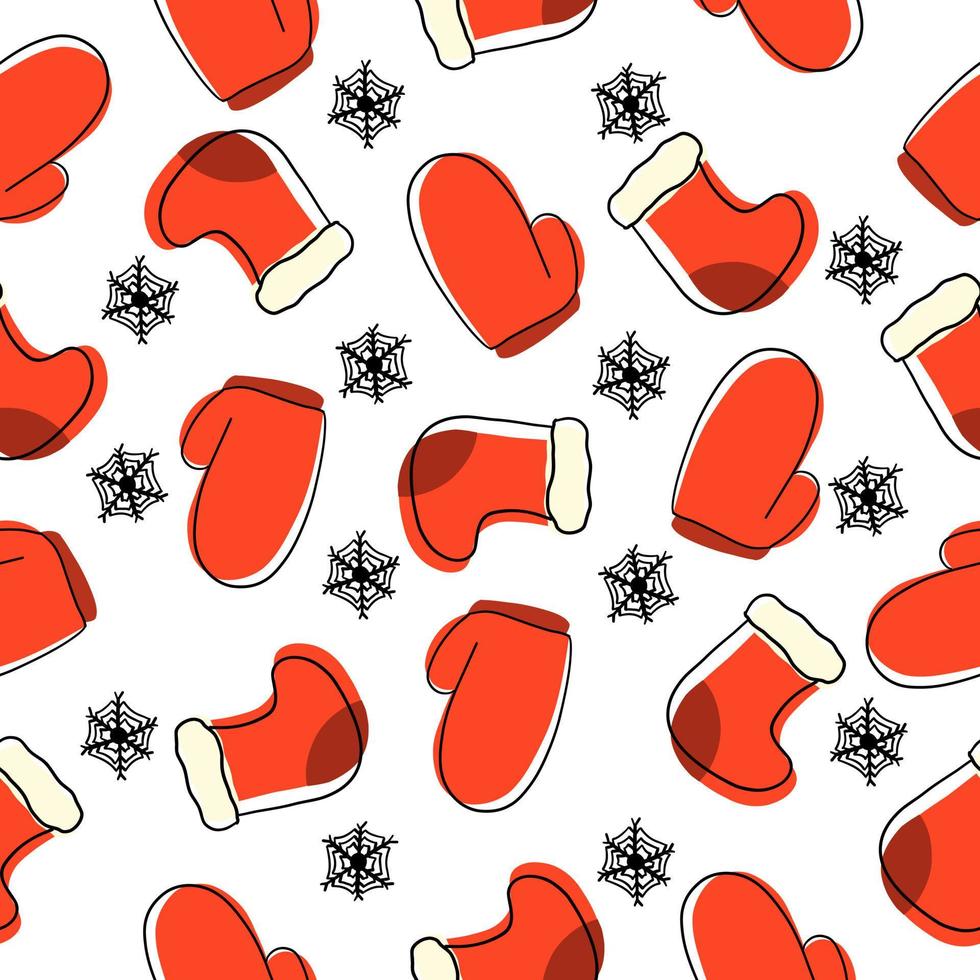 Christmas Socks and Gloves in cartoon flat style. Vector seamless pattern isolated on white background.