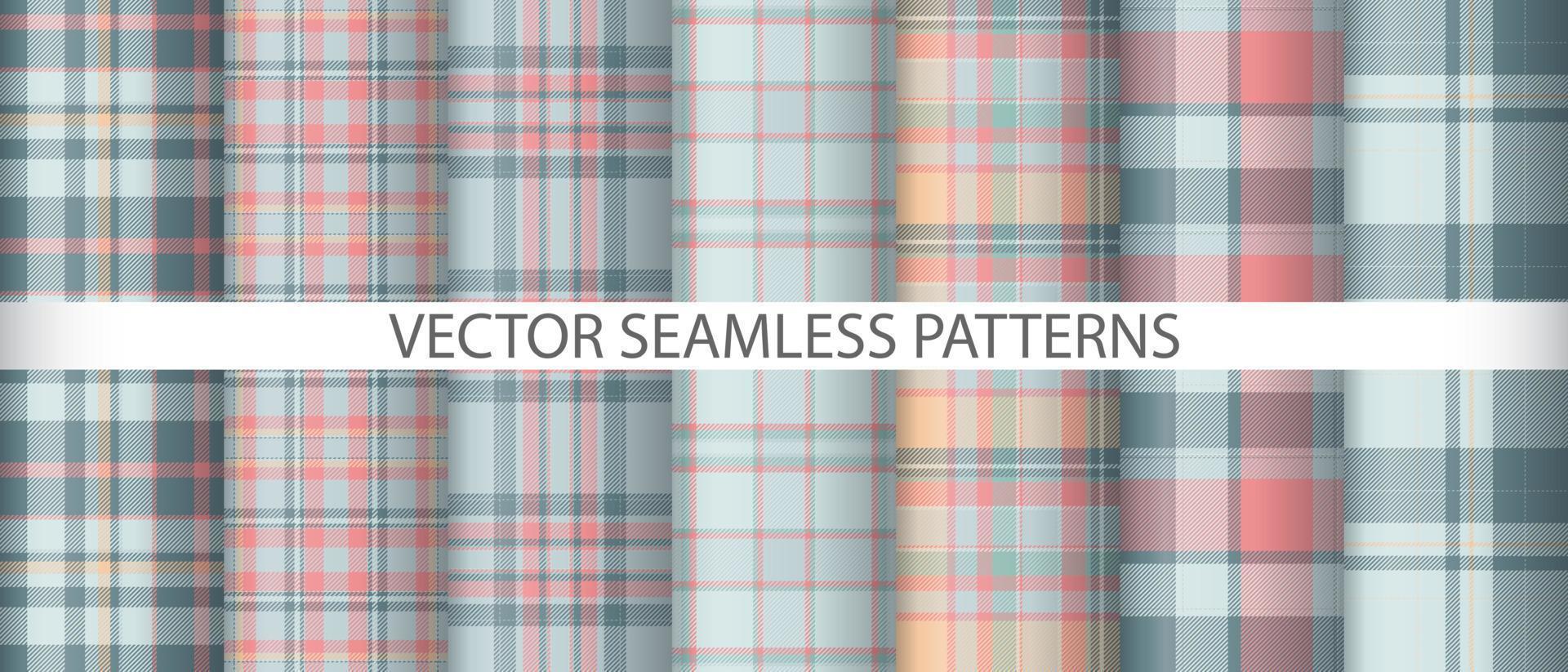 Set plaid fabric pattern. Tartan textile background. Vector check texture seamless.