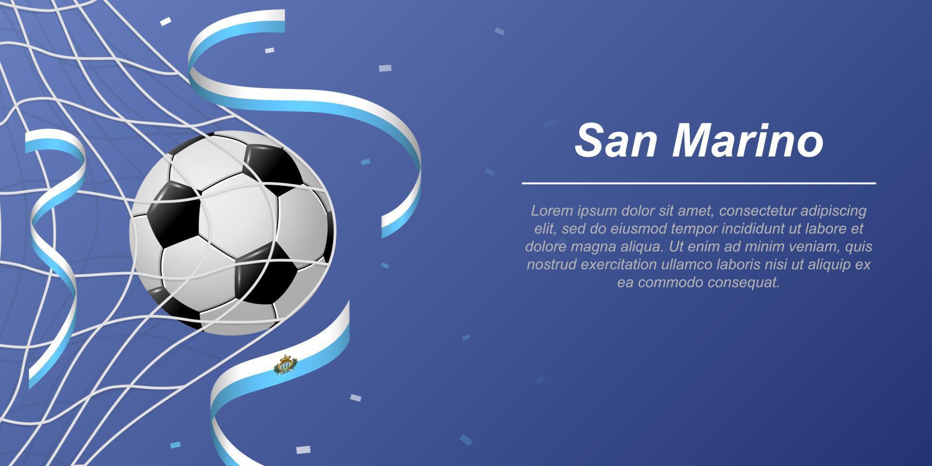 Soccer background with flying ribbons in colors of the flag of San Marino vector