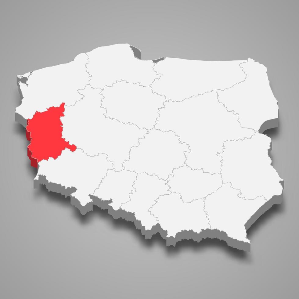 Lubusz region location within Poland 3d map vector