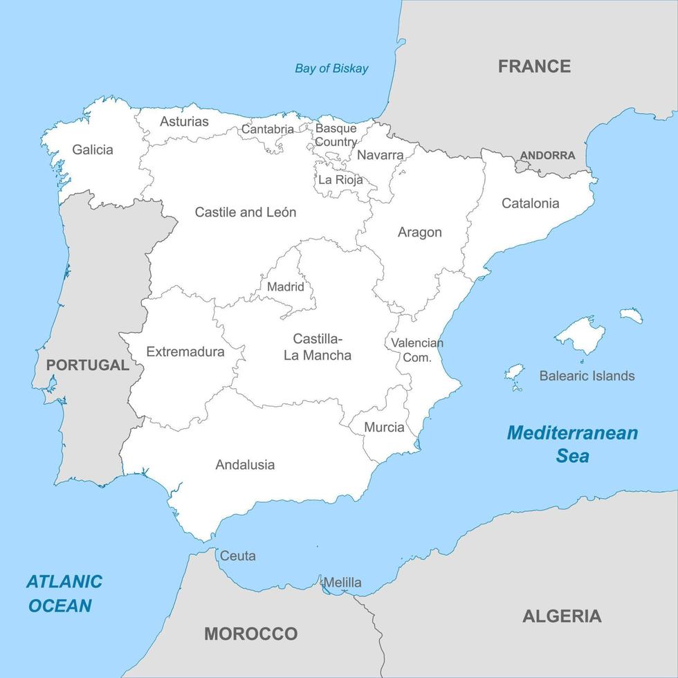 Political map of Spain with borders with borders of regions vector
