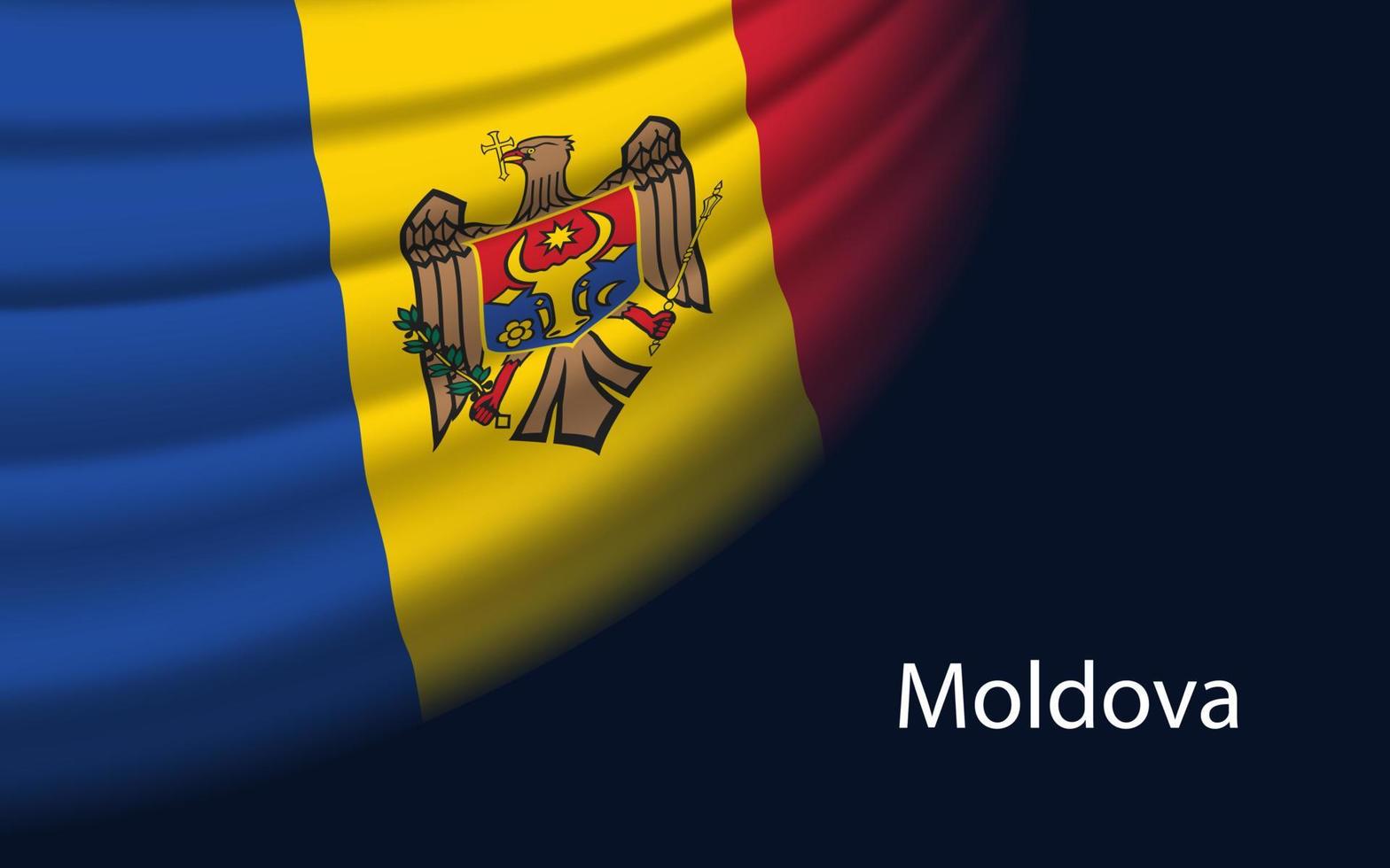 Wave flag of Moldova on dark background. Banner or ribbon vector