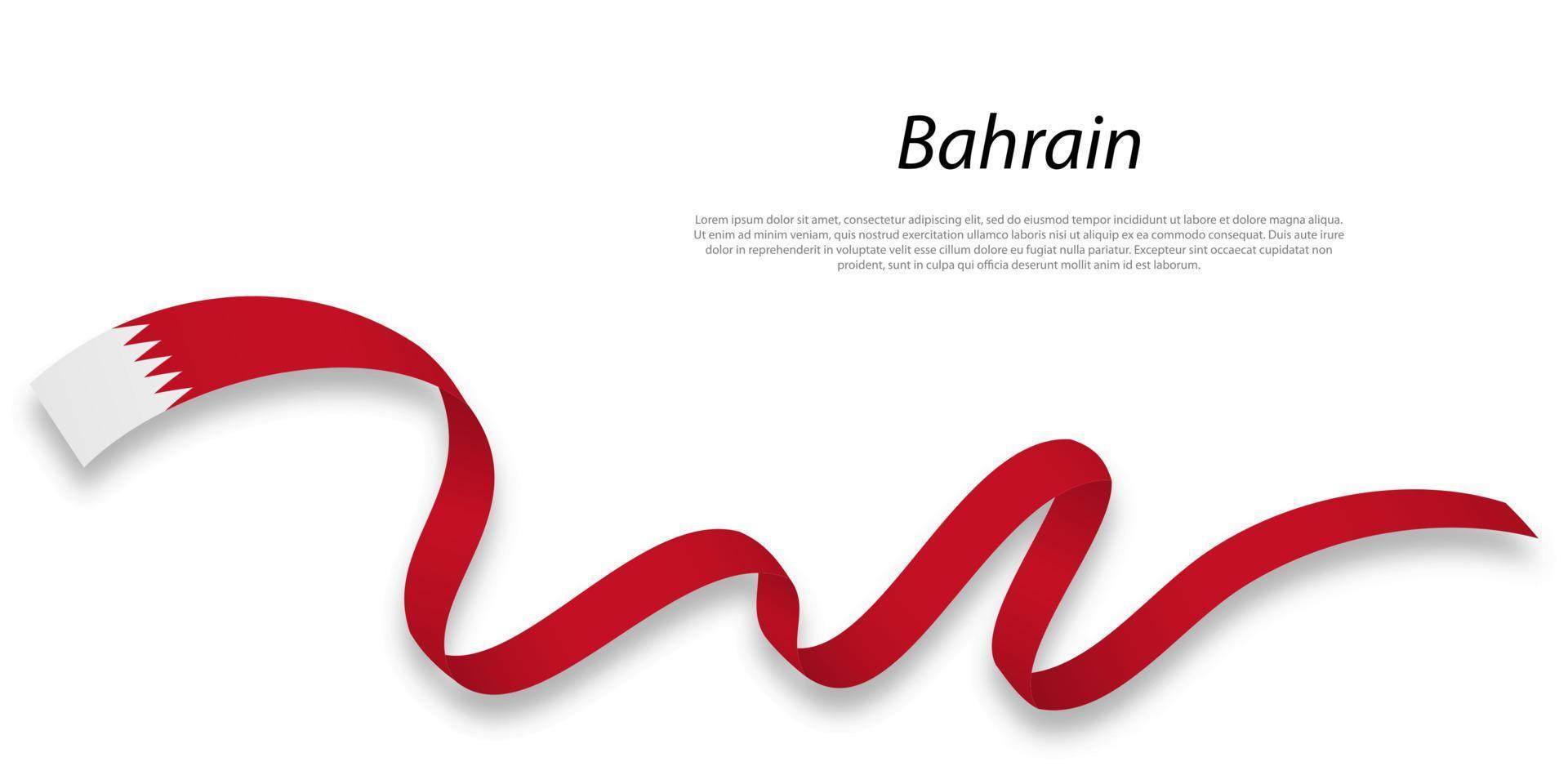 Waving ribbon or banner with flag of Bahrain . vector