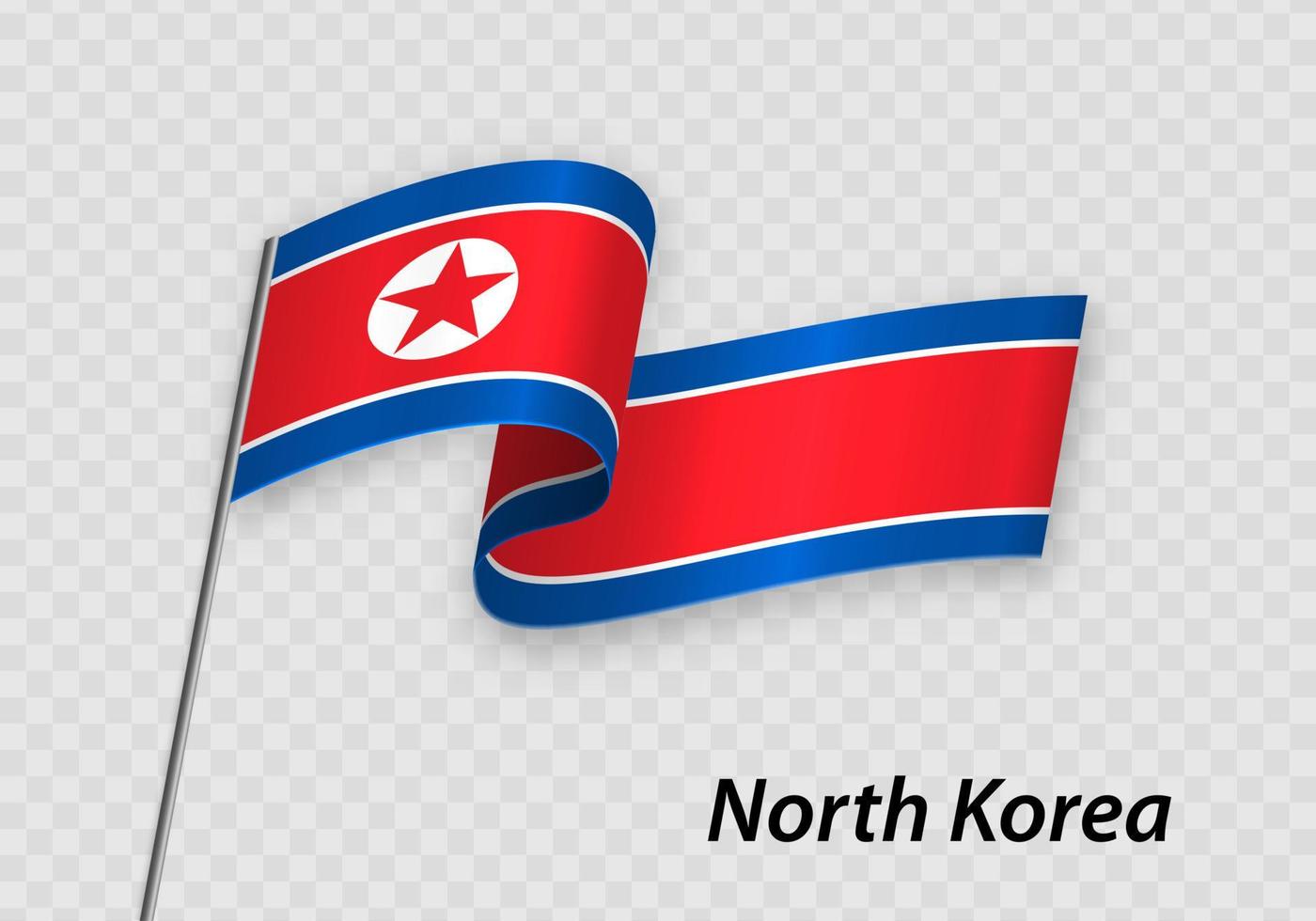 Waving flag of North Korea on flagpole. Template for independence day vector